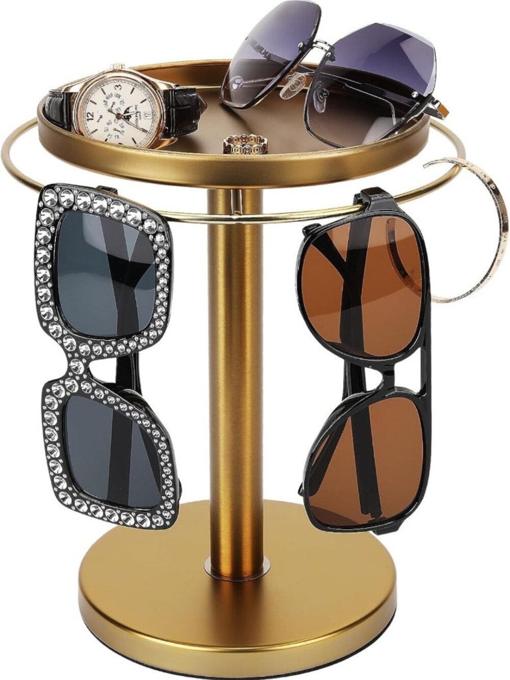 360° Rotating Sunglass Organizer - Stainless Steel Glasses Holder Stand, Tray